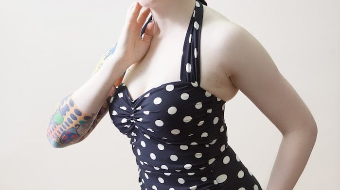BettyliciousUK Esther Williams 1950's Retro Vintage Swimsuit with Black and White Polka Dots
