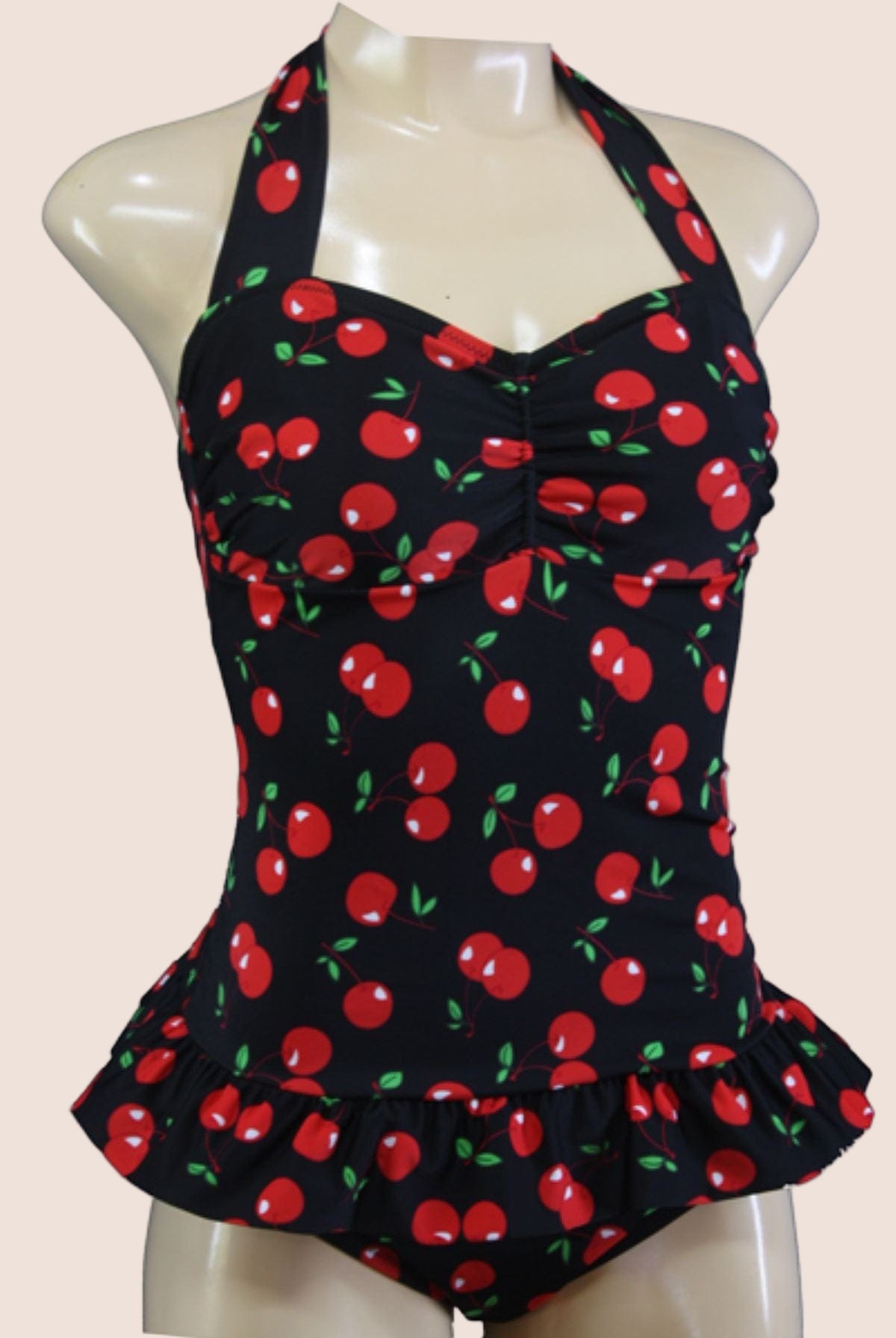 Bettylicious Retro Black Swimdress with Cherry Print