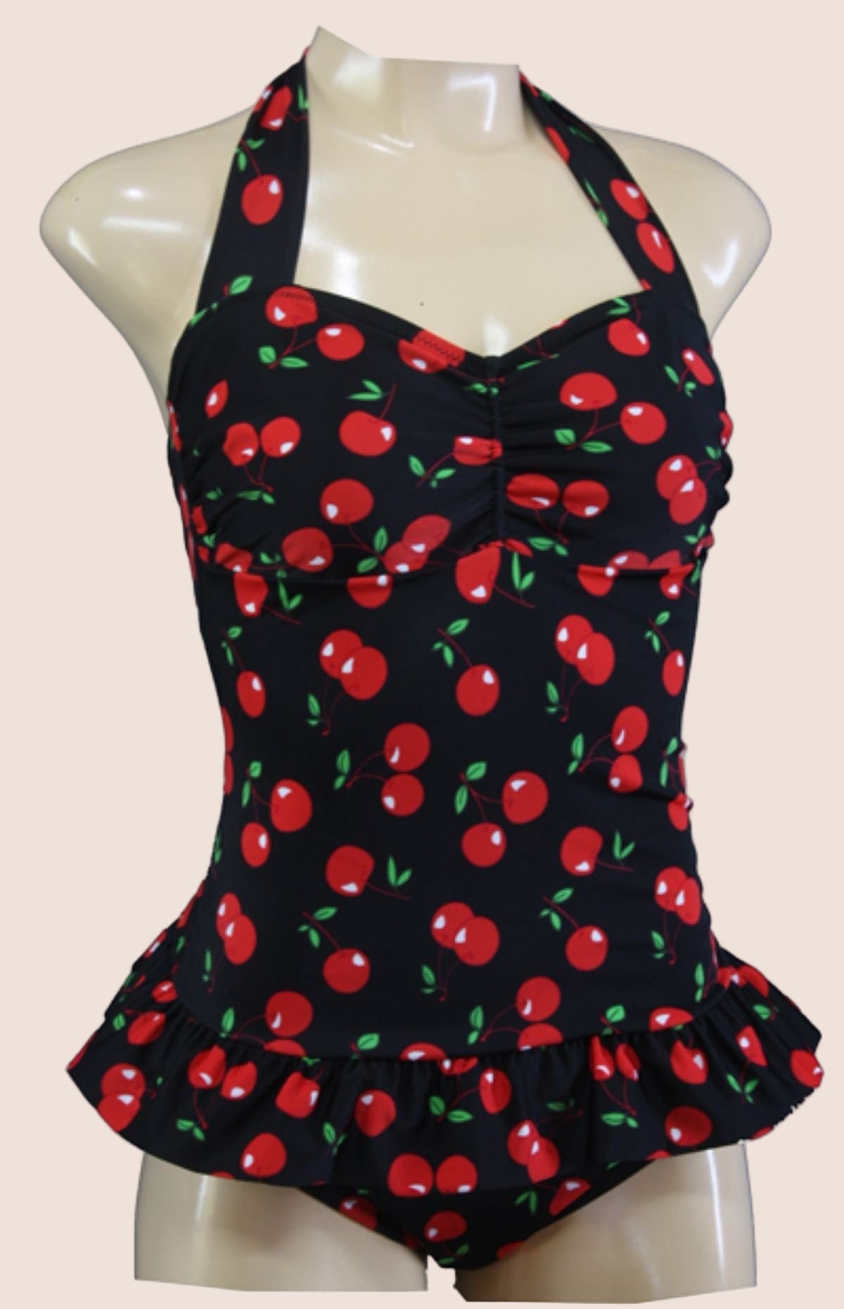 Bettylicious Retro Black Swimdress with Cherry Print