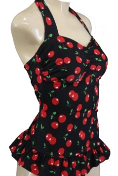 Bettylicious Retro Black Swimdress with Cherry Print