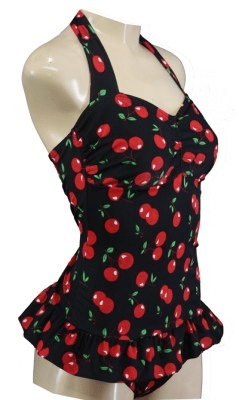 Bettylicious Retro Black Swimdress with Cherry Print