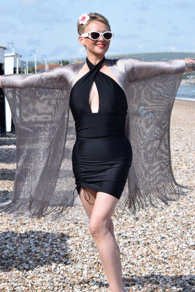 Bettylicious Retro  Clothing Lurex Knit Fringe Hem Kaftan
