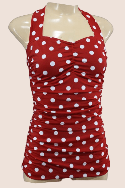 Red Polka Dot 50s Style Halter Neck One-Piece Swimsuit – Bettylicious Retro
