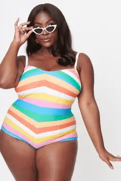 Bettylicious Retro  XL Unique Vintage Rainbow Striped Swimsuit