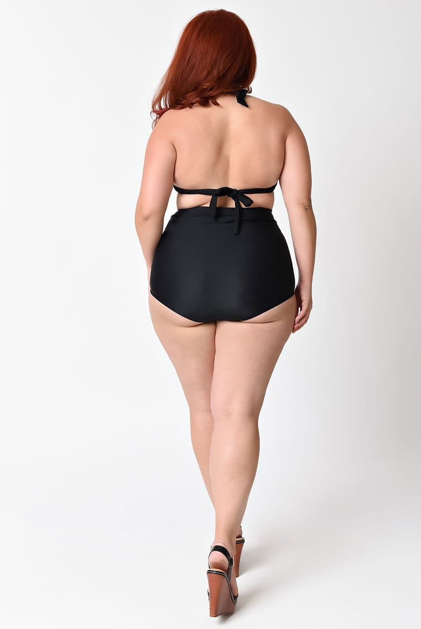 BettyliciousUK Bikini Bottoms Unique Vintage Plus Size High Waisted Black Bikini Bottoms
