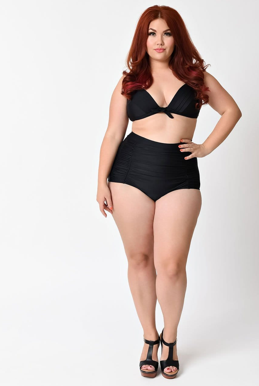 BettyliciousUK Bikini Bottoms Unique Vintage Plus Size High Waisted Black Bikini Bottoms