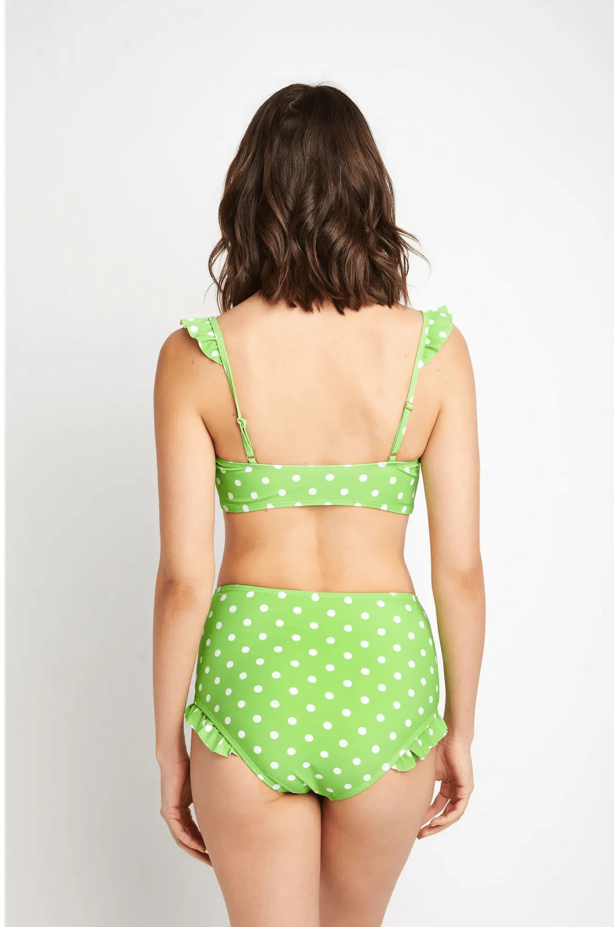 BettyliciousUK Bikini Set Balconette High Waisted Bikini Set Lime with White Polka Dot by Marina West Swim