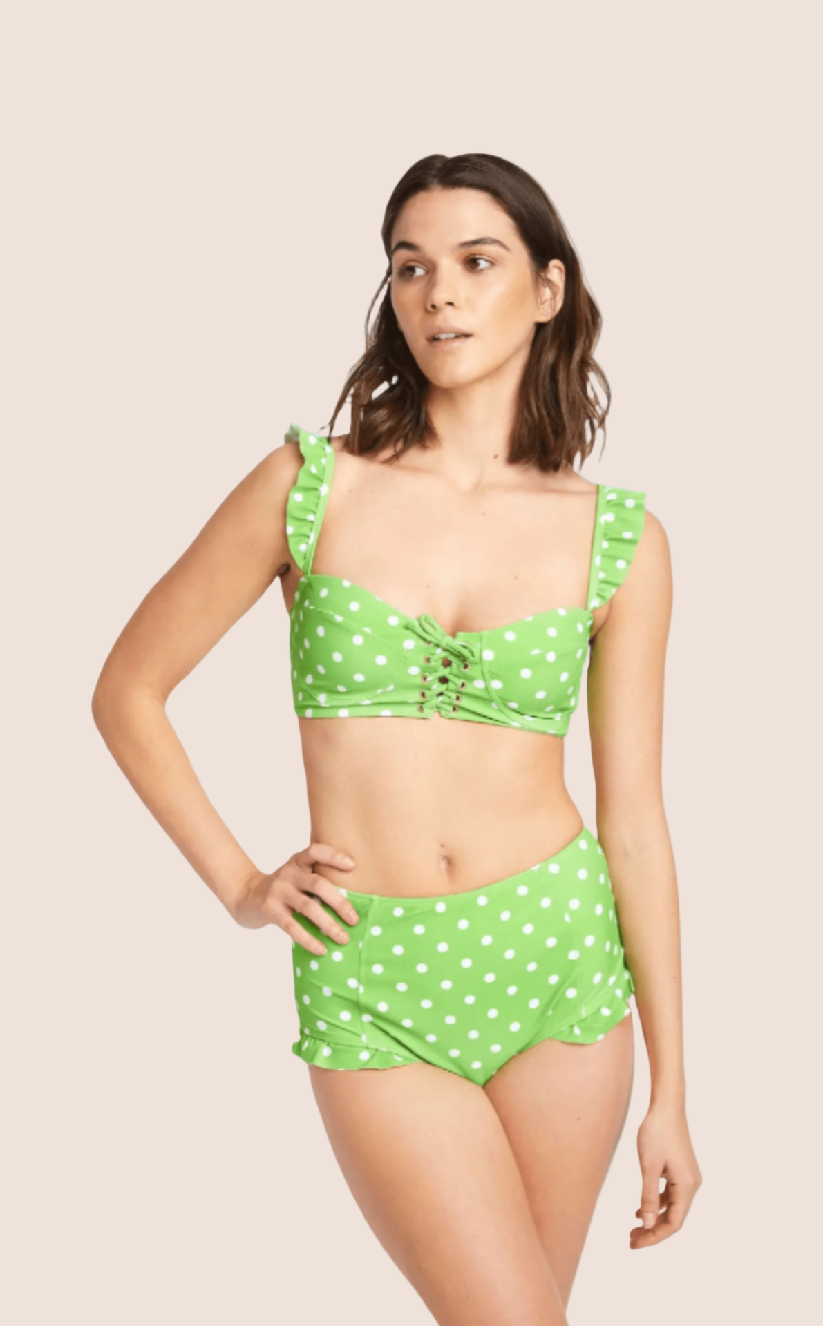 BettyliciousUK Bikini Set Balconette High Waisted Bikini Set Lime with White Polka Dot by Marina West Swim