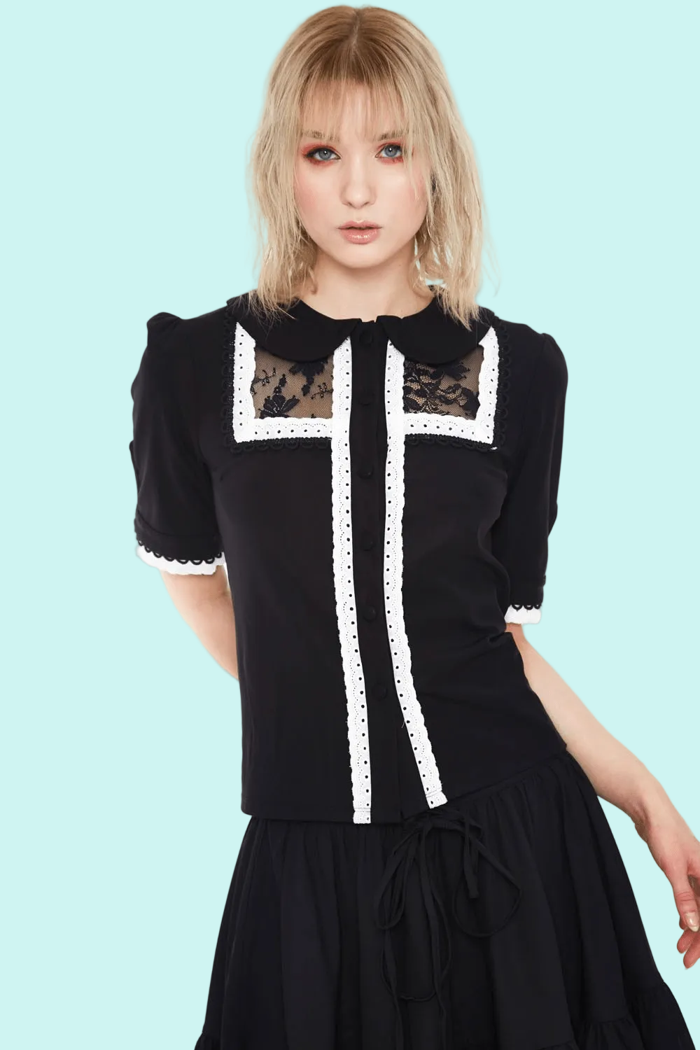 BettyliciousUK Blouses Lace and trim collared vintage style button up blouse by Voodoo Vixen