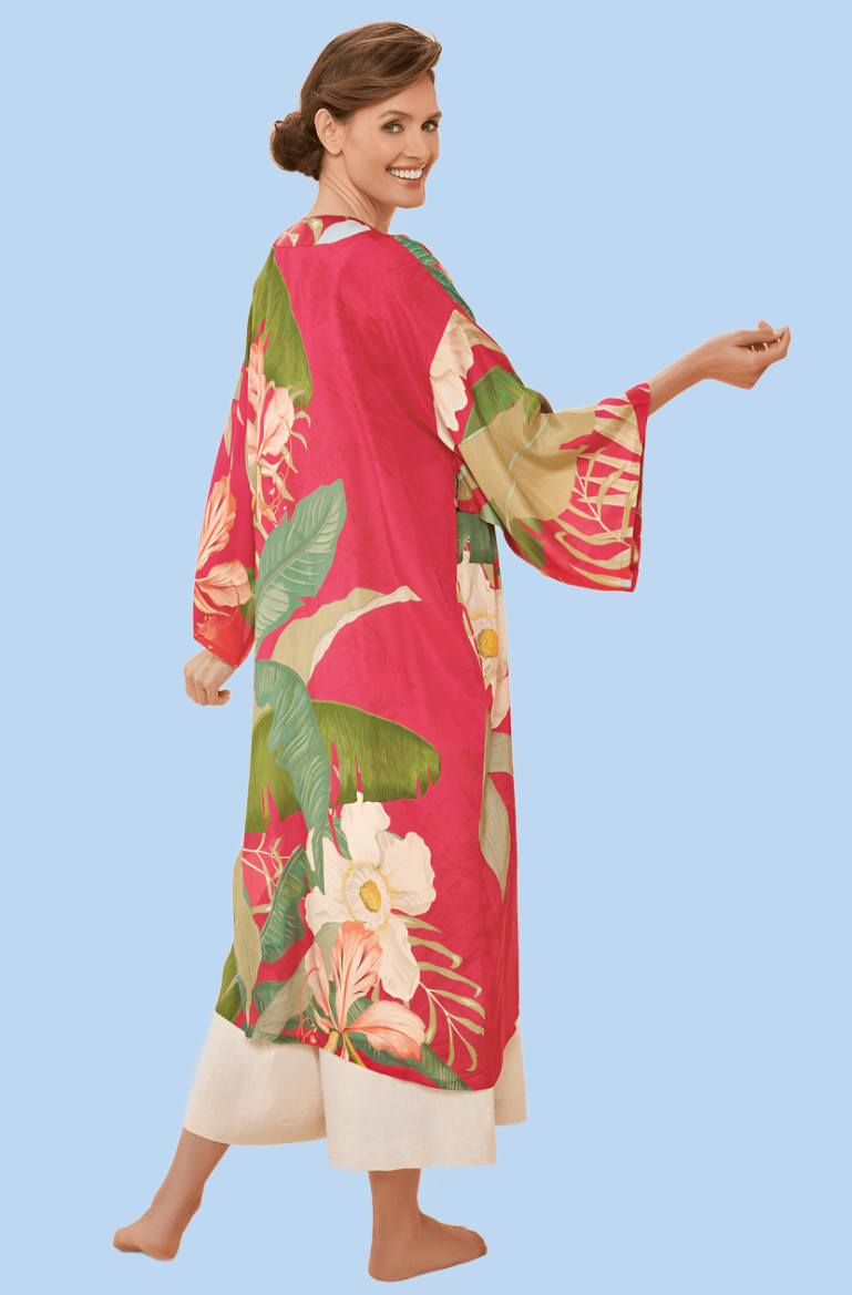BettyliciousUK Clothing Dark Rose Vintage Style Tropical Kimono by Powder UK