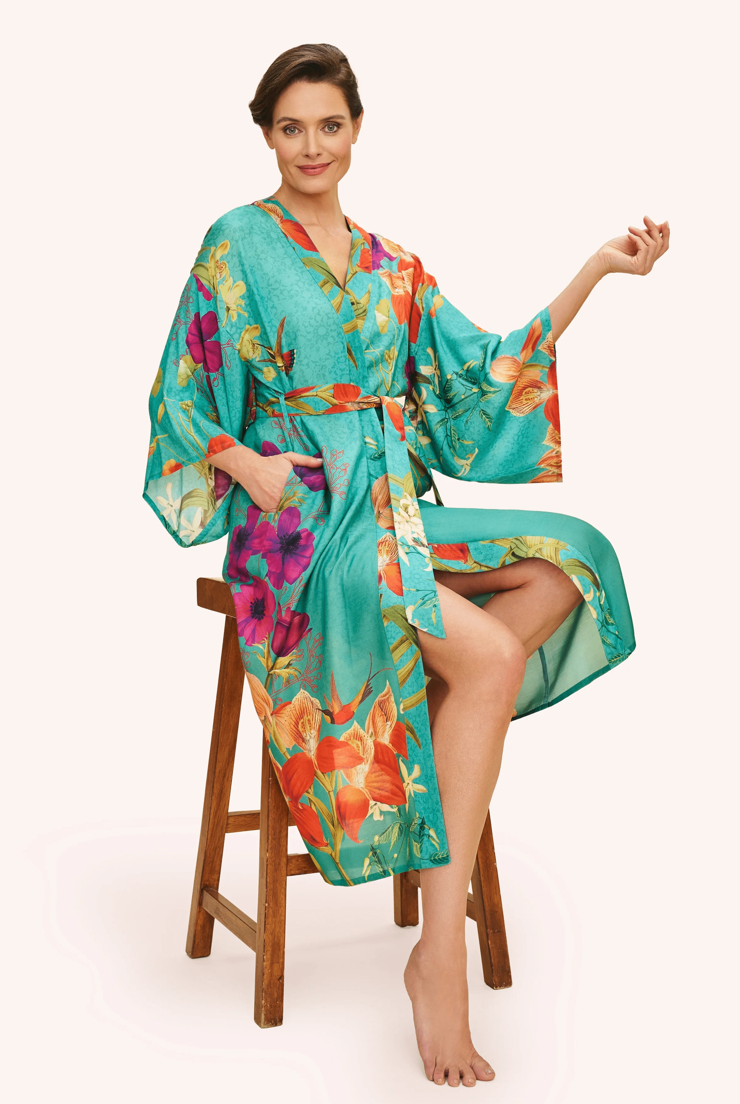 BettyliciousUK Clothing Hummingbird at Dusk Kimono Gown by Powder