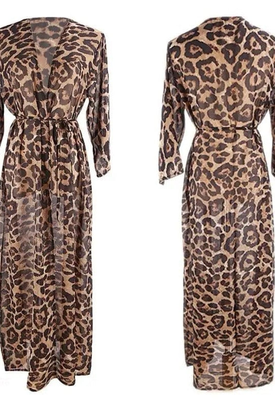 BettyliciousUK Clothing Leopard Print Sheer Long Cover Up with Belt.