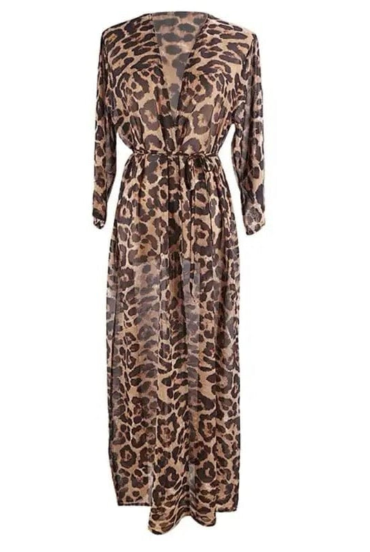 BettyliciousUK Clothing Leopard Print Sheer Long Cover Up with Belt.
