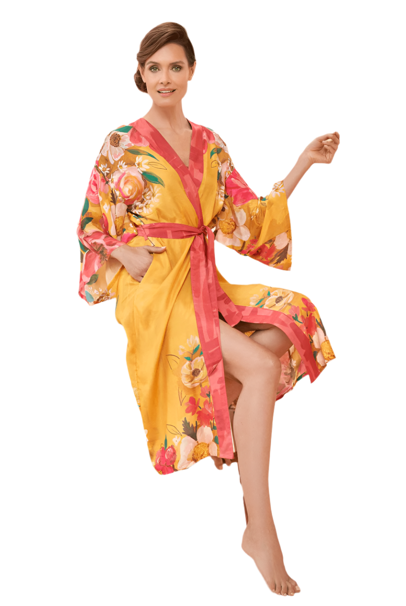 BettyliciousUK Clothing Mustard Vintage Style Tropical Kimono by Powder