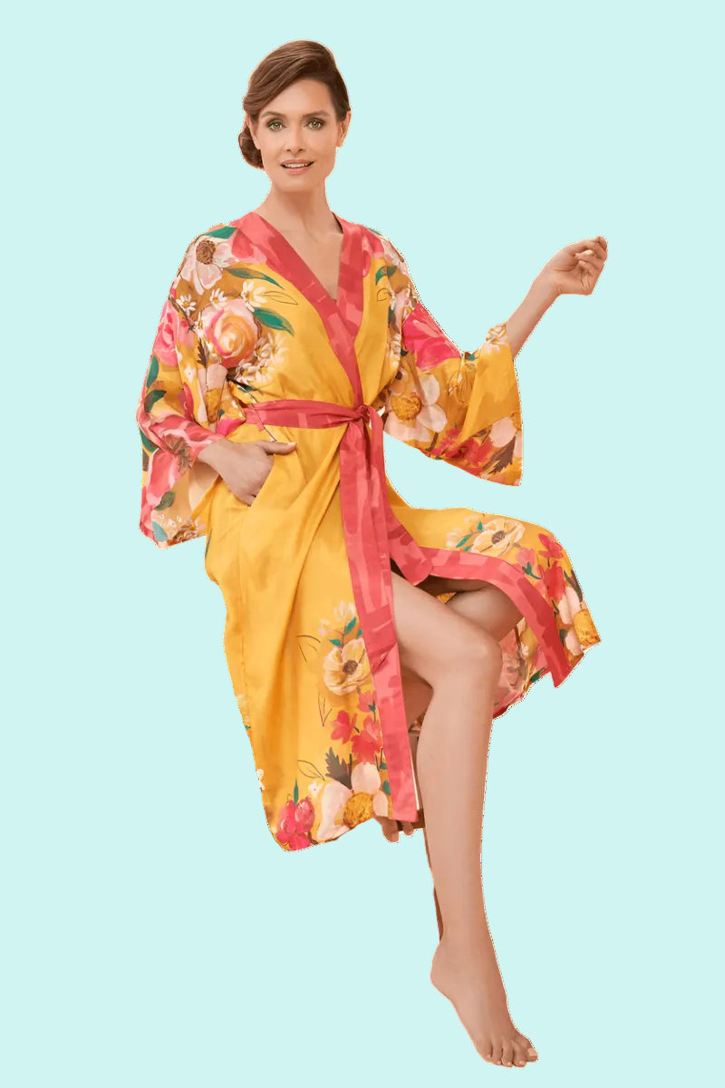 BettyliciousUK Clothing Mustard Vintage Style Tropical Kimono by Powder