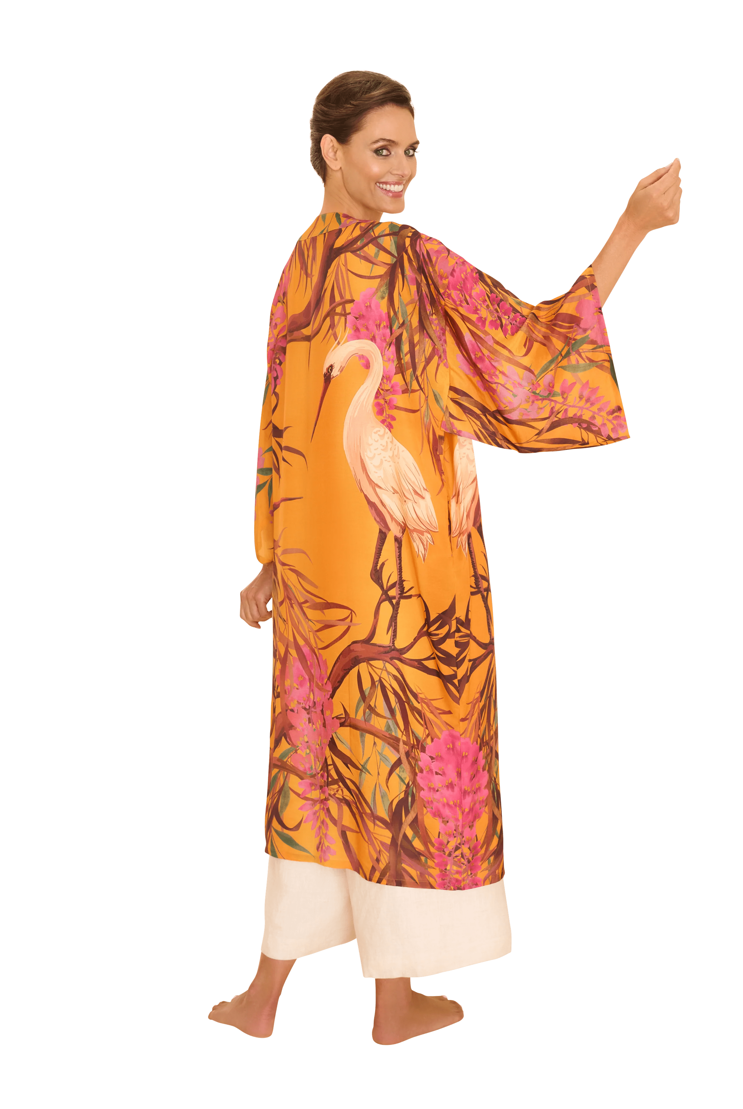 BettyliciousUK Clothing Ochre Oriental Crane Kimono Gown by Powder