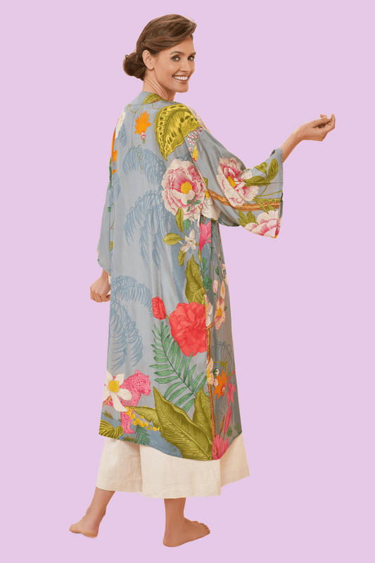 BettyliciousUK Clothing Tropical Flora and Fauna Vintage Style Kimono Gown in Lavender by Powder