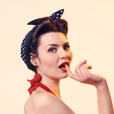 BettyliciousUK Head Scarf, Black/White Polka Dots with Plain Black Reverse