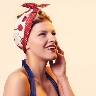 BettyliciousUK Head Scarf, White/Cherry Print with Red and White Polka Dot Reverse