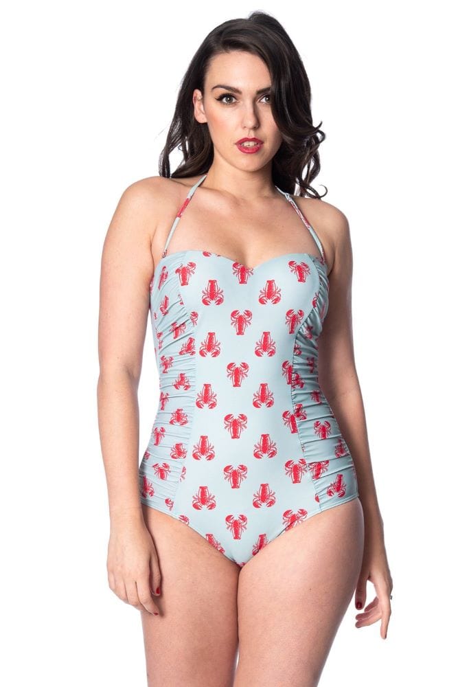 BettyliciousUK Swimsuit Banned Apparel Blue Lobster Print Swimsuit