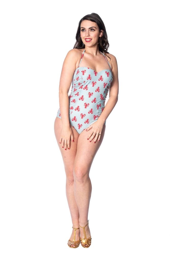 BettyliciousUK Swimsuit Banned Apparel Blue Lobster Print Swimsuit