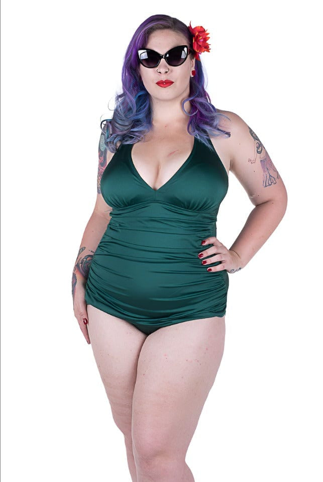BettyliciousUK Swimsuit Bettie Page Emerald Green Halter Ruched Swimsuit