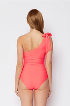 BettyliciousUK Swimsuit One-Off Shoulder Swimsuit with Tie Ribbon Pink/Coral Vintage Style by Marina West Swim