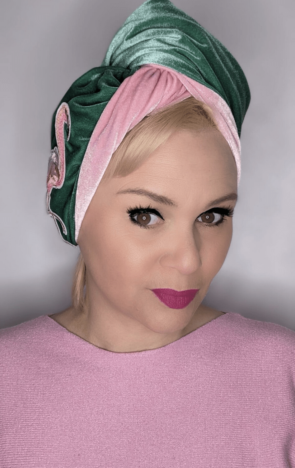 BettyliciousUK turban Flamingo Velvet and Green Turban By Bebopa Hairbands