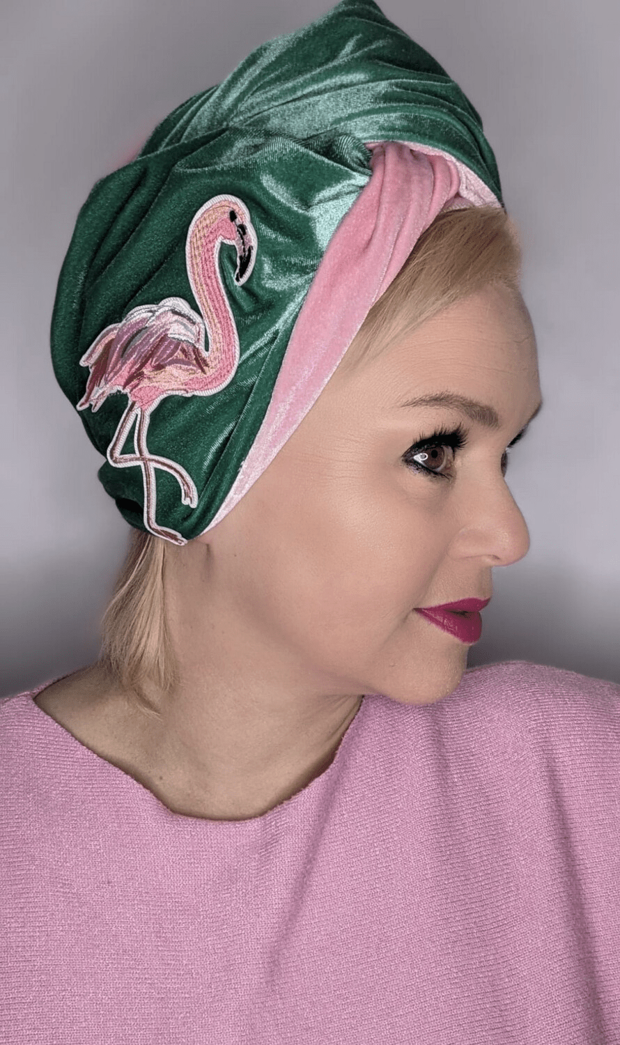 BettyliciousUK turban Flamingo Velvet and Green Turban By Bebopa Hairbands