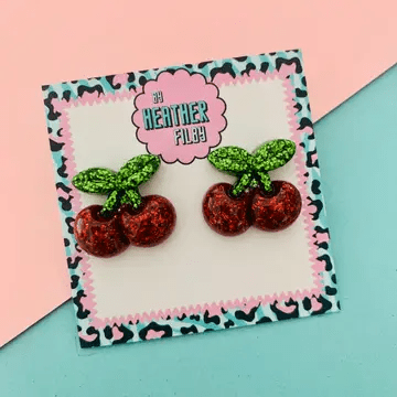 Bettylicious Retro  Cherry Glitter Stud by Heather Filby.