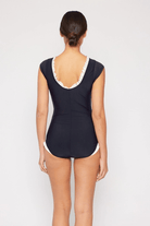 Bettylicious Retro  Marina West Ruffle and Lace up V Neck Black Swimsuit
