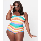 Bettylicious Retro  XL Unique Vintage Rainbow Striped Swimsuit