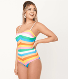 Bettylicious Retro  XL Unique Vintage Rainbow Striped Swimsuit