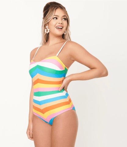 Bettylicious Retro  XL Unique Vintage Rainbow Striped Swimsuit