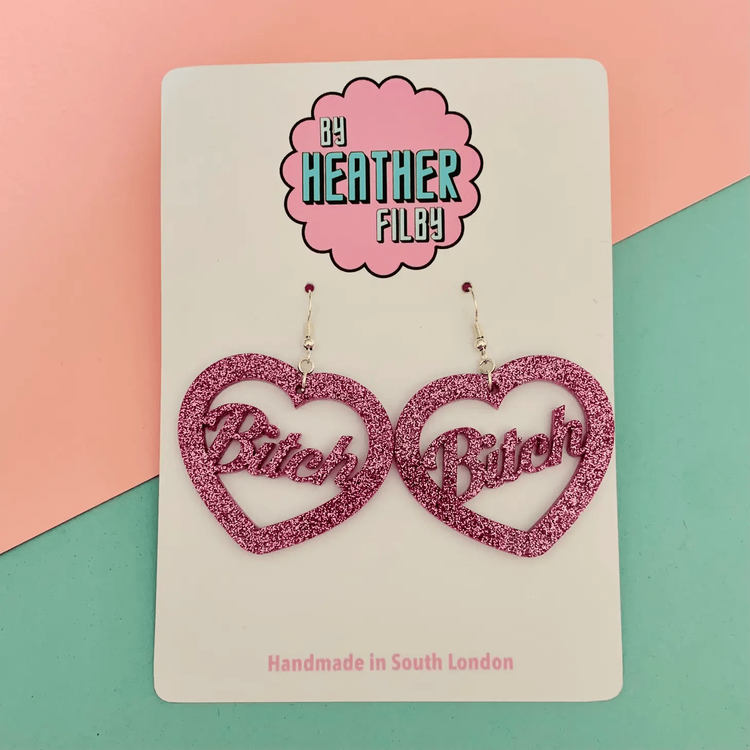 BettyliciousUK Accessories Pink B*Tch Glitter Earrings