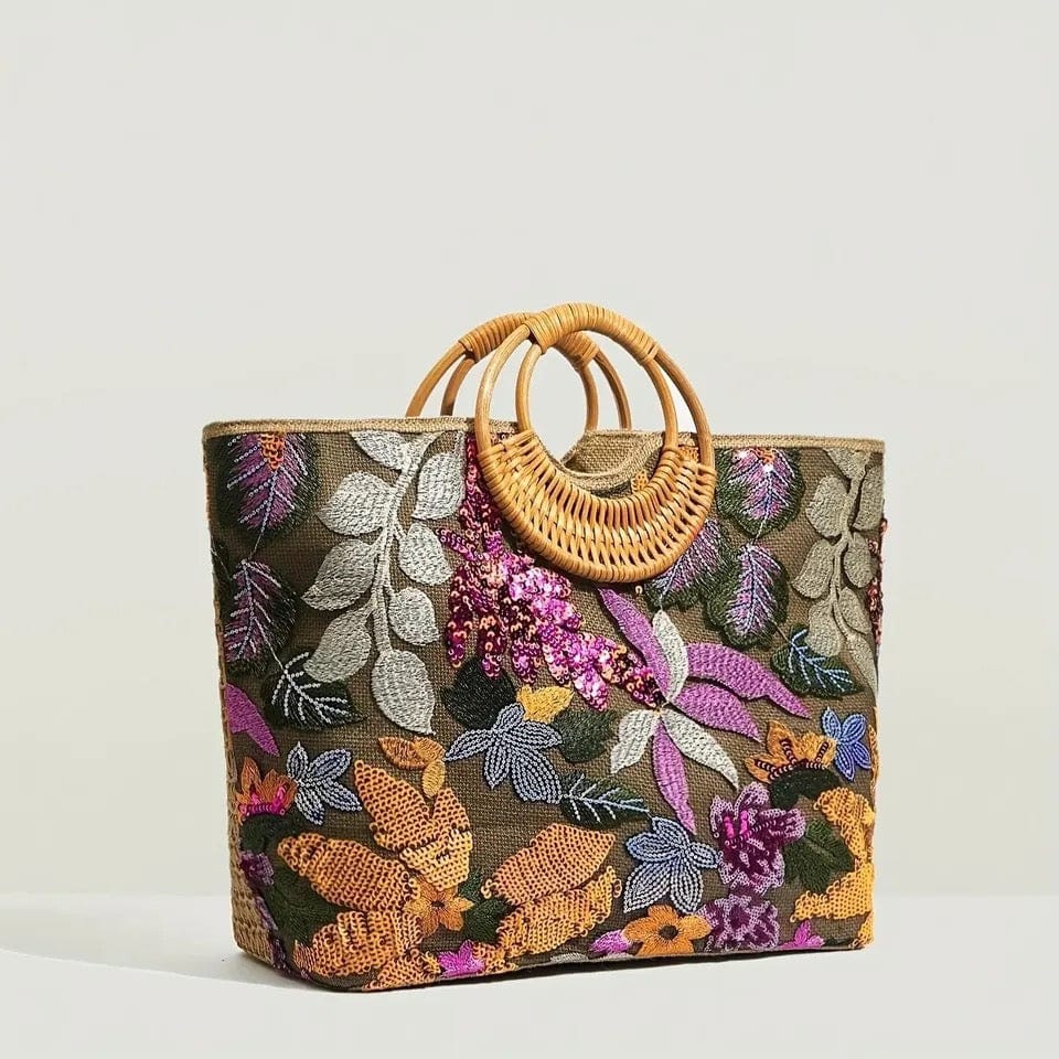 BettyliciousUK Bags Sequin Flower Top Handle Vintage Style Tropical Bag