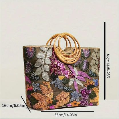 BettyliciousUK Bags Sequin Flower Top Handle Vintage Style Tropical Bag
