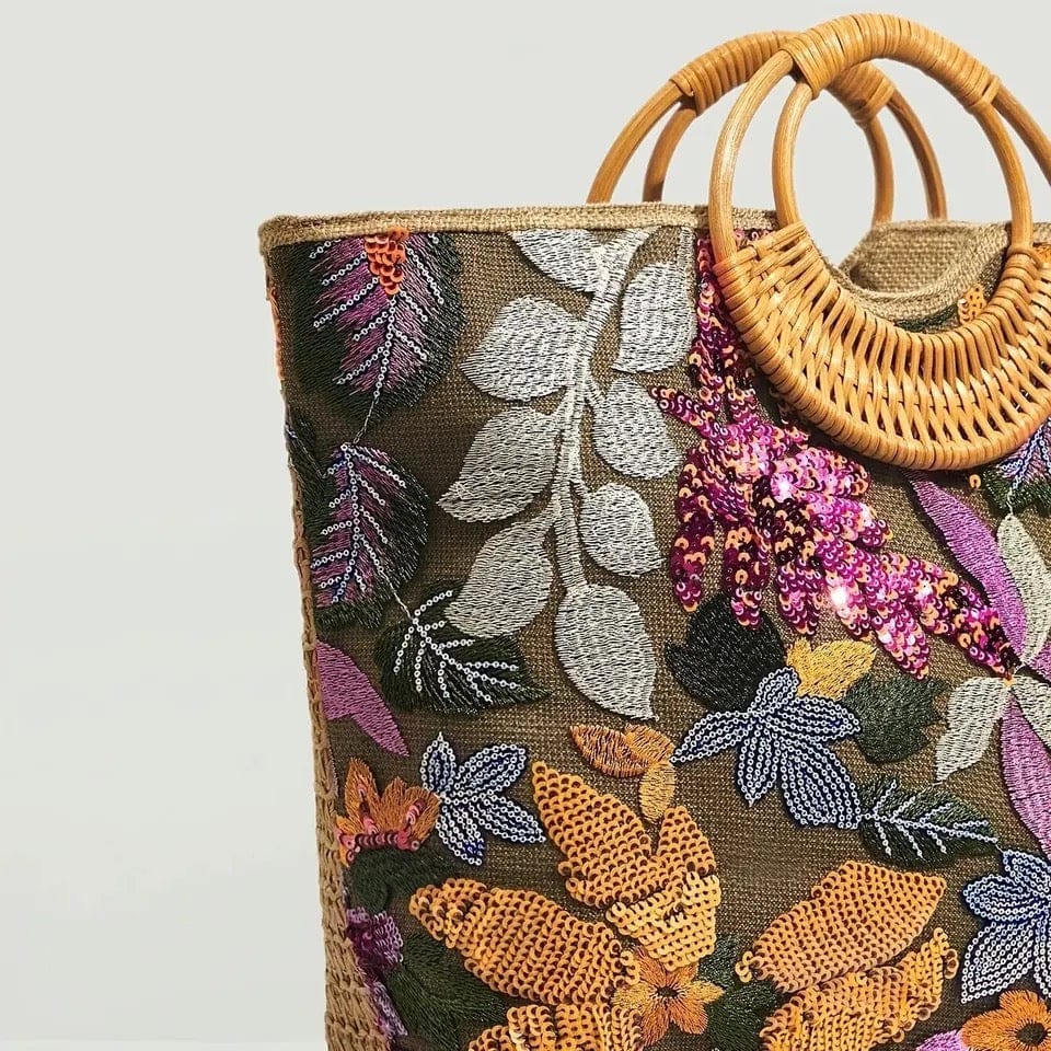 BettyliciousUK Bags Sequin Flower Top Handle Vintage Style Tropical Bag