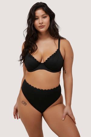 BettyliciousUK Bikini Bottom SOPHIA MIX & MATCH BLACK SCALLOP HIGH-WAIST VINTAGE STYLE BIKINI BOTTOM by Peak and Beau