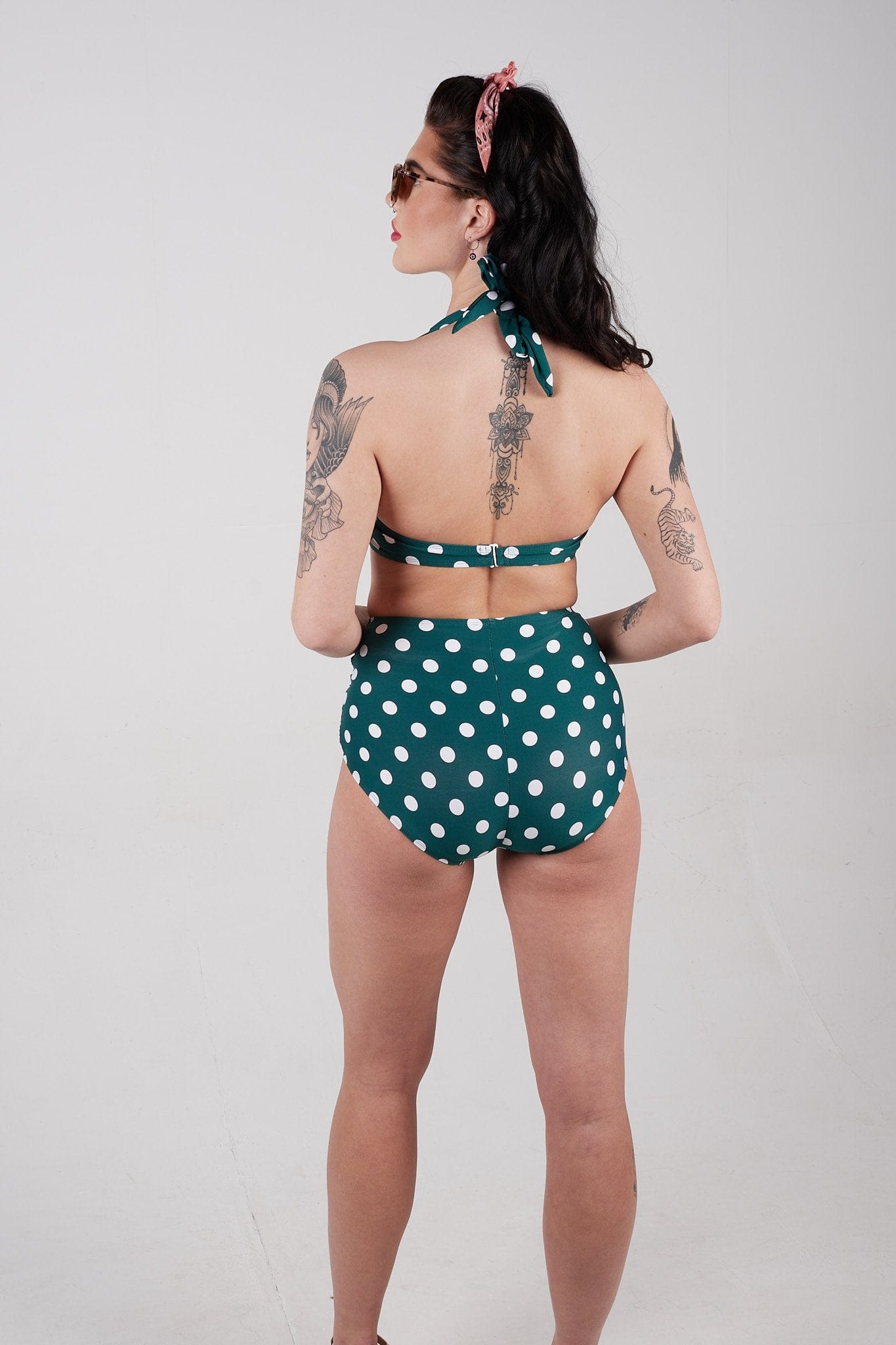 BettyliciousUK Bikini Bottoms Esther Williams Green Polka Dot High Waist Bikini Bottoms with Tummy Control