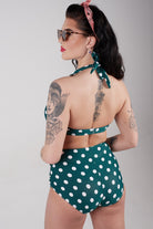 BettyliciousUK Bikini Bottoms Esther Williams Green Polka Dot High Waist Bikini Bottoms with Tummy Control