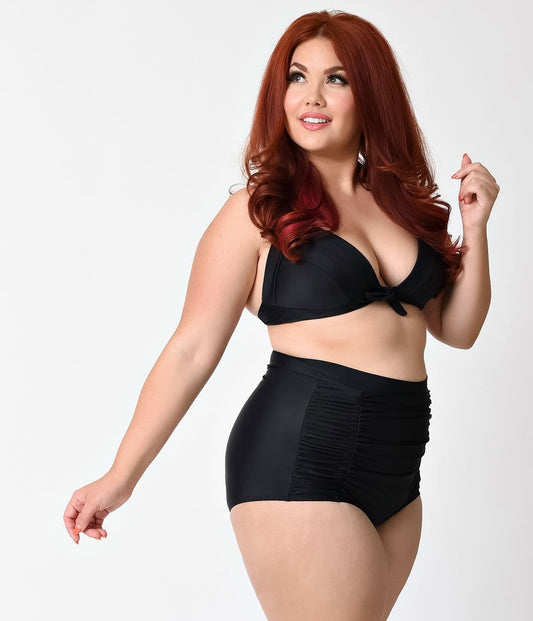 BettyliciousUK Bikini Bottoms Unique Vintage Plus Size High Waisted Black Bikini Bottoms