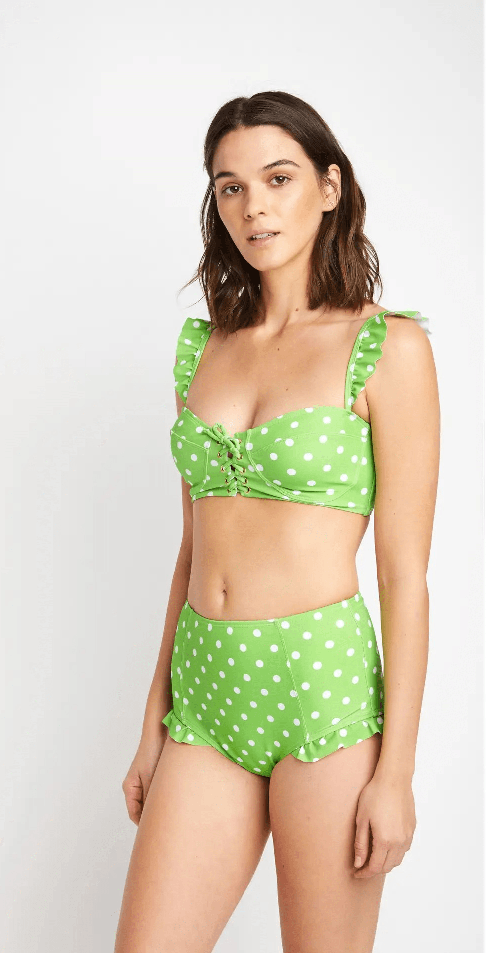Balconette High Waisted Bikini SET Lime with White Polka Dot by Marina BettyliciousUK