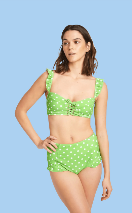 BettyliciousUK Bikini Set Balconette High Waisted Bikini Set Lime with White Polka Dot by Marina West Swim
