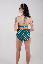 BettyliciousUK Bikini Top Esther Williams Green Polka Dot Retro Vintage Halterneck Bikini TOP