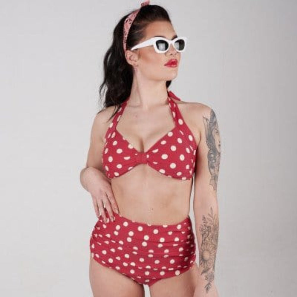 BettyliciousUK Bikini Top Esther Williams Red Polka Dot Retro Vintage Halterneck Bikini Top
