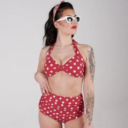 BettyliciousUK Bikini Top Esther Williams Red Polka Dot Retro Vintage Halterneck Bikini Top