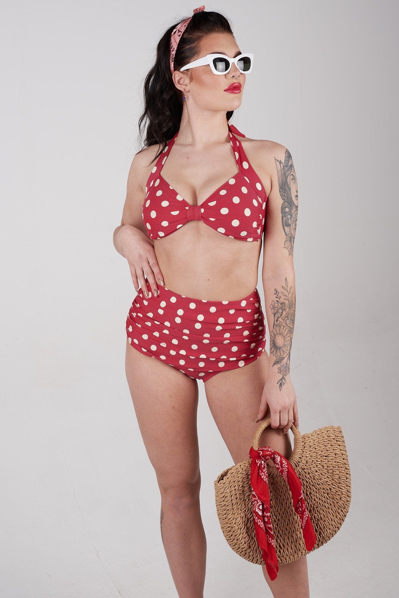 BettyliciousUK Bikini Top Esther Williams Red Polka Dot Retro Vintage Halterneck Bikini Top