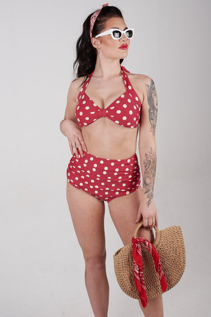BettyliciousUK Bikini Top Esther Williams Red Polka Dot Retro Vintage Halterneck Bikini Top
