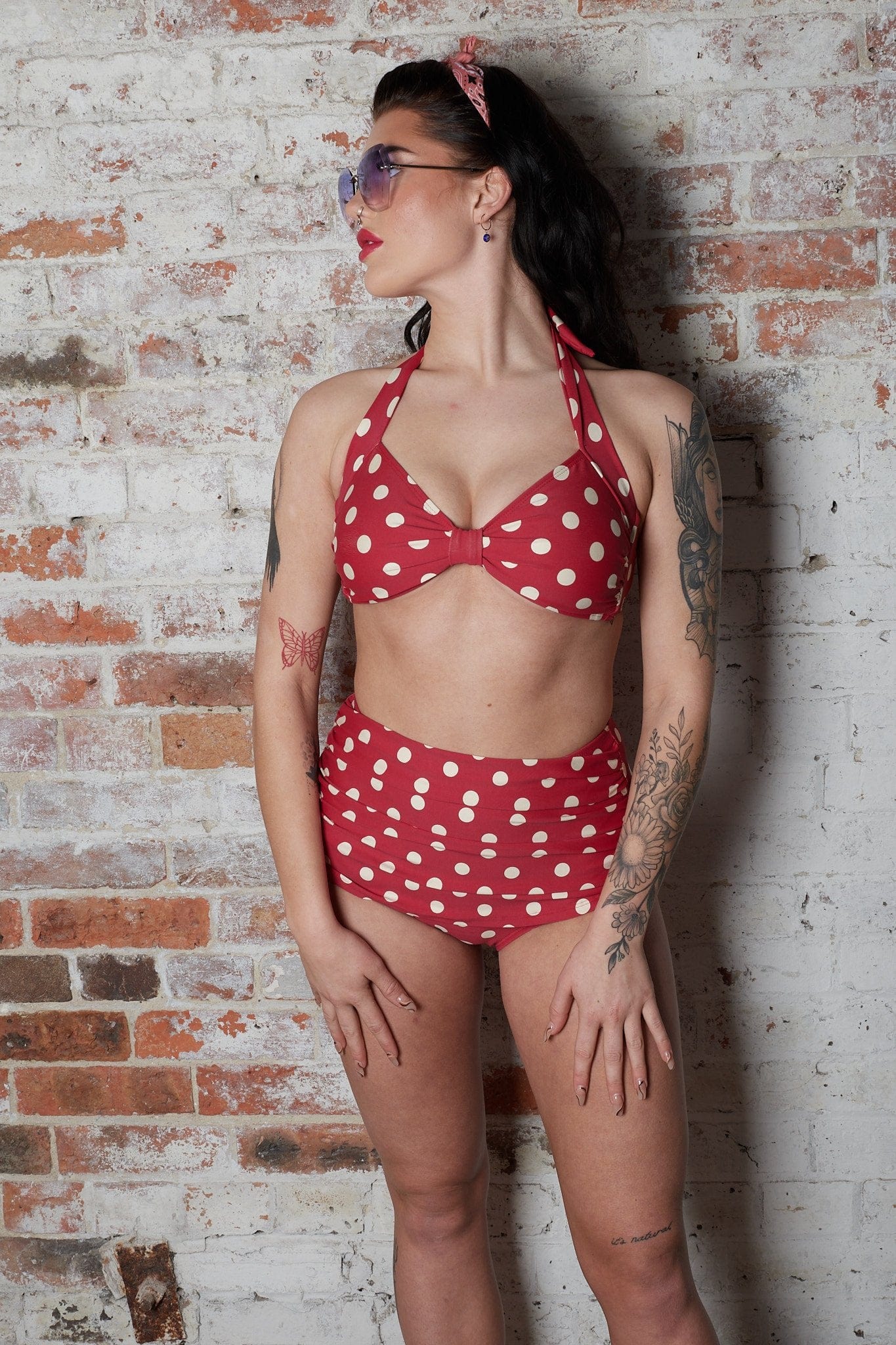 BettyliciousUK Bikini Top Esther Williams Red Polka Dot Retro Vintage Halterneck Bikini Top